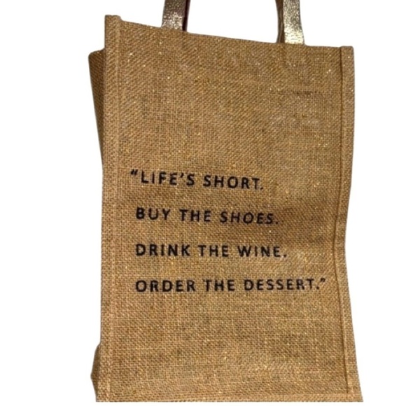 Wine woven Tote with Inspirational Quote holds 4 bottles shimmery jute bag - Picture 1 of 3